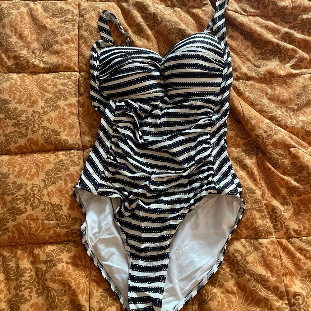 Striped Black and White One-Piece Swimsuit